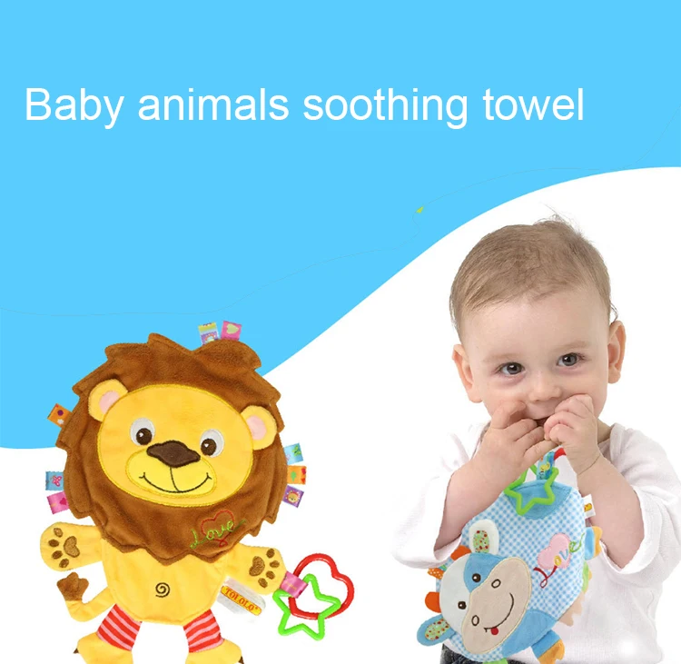 Игрушки для новорожденных 0-12 месяцев, мягкое полотенце, животные, свинья, Лев, слон, плюшевая игрушка для новорожденных, спокойное кольцо, звук, подарок для мальчиков и девочек