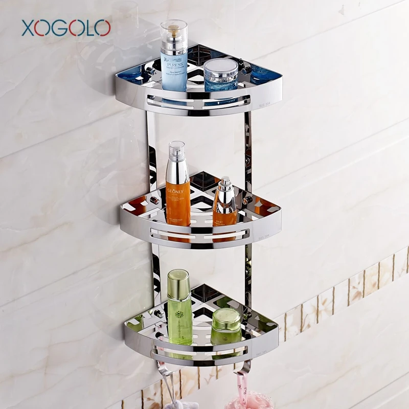 Günstige Xogolo Triple Tier Edelstahl 304 Multifunktionale Robust Ecke Bad Regal Modernes Wandregal Bad Rack Zubehör