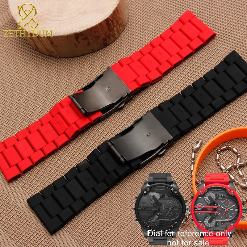 Waterproof silicone bracelet for diesel watch band 28mm DZ7396 DZ7370 DZ428 rubber and stainless steel watchband mens strap