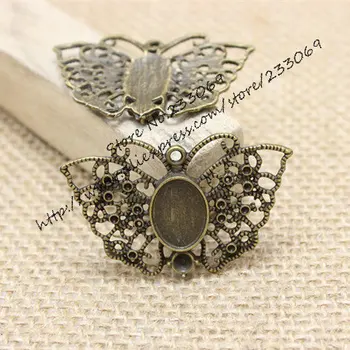

20pcs/lot New Vintage Bronze Oval Cameo butterfly Cabochon Settings 45*29mm (Fit 10*14mm DIA) Metal Photo Jewelry Making T0135