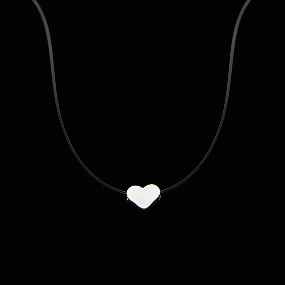 Poputton женское прозрачное рыболовное Ожерелье Серебряная невидимая цепочка ожерелье женские Стразы колье-чокер Femme - Окраска металла: Heart