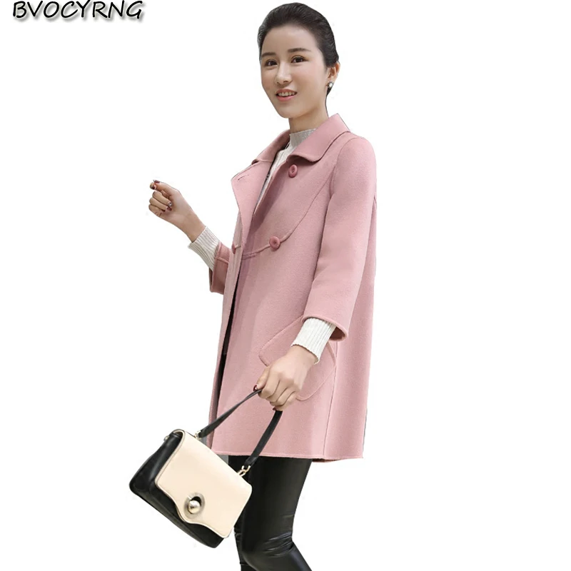 

2017Spring Autumn Fashion Medium Long coat Lapel Temperament Women Loose Cloth Coat High-end Cloth Cashmere Jacket Parka Q658