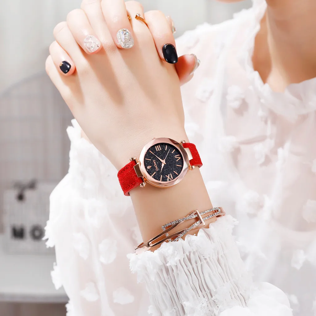 Fashion Simple Roman Numeral Scale Starry Dial Quartz Female Watches wall clock modern design large montre homme erkek 50* | Наручные