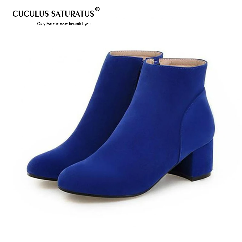 

Cuculus 2019 Spring Autumn Blue Side Zippers Martin Boots Block Heel Women Ankle Booties 1995