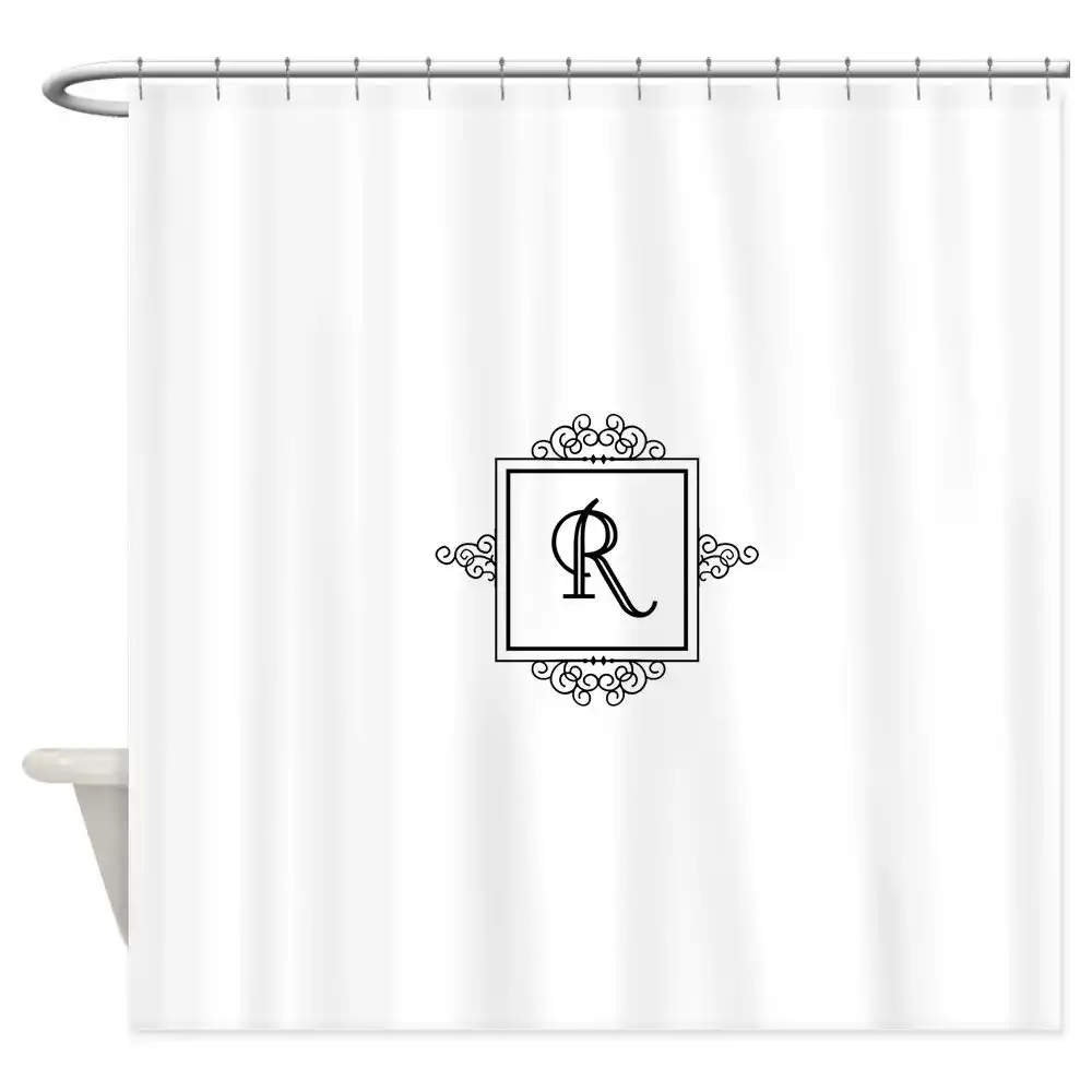 Fancy Letter R Monogram Shower Curtain Decorative Fabric Shower