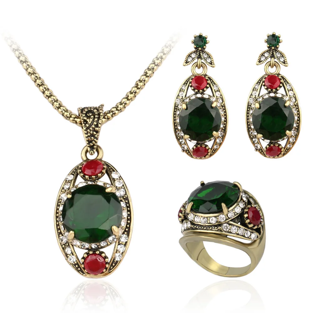 Luxury Colorfull Green Crystals Turkish Jewellery Retro Loyal Vintage