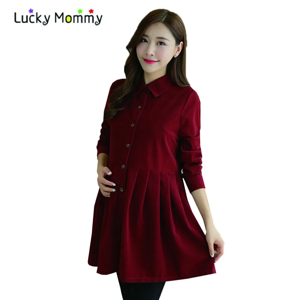 

Fashion Design Lapel Corduroy Maternity Dresses for Office Women Formal Pregnancy Clothes for Pregnant Women Casual Dresses