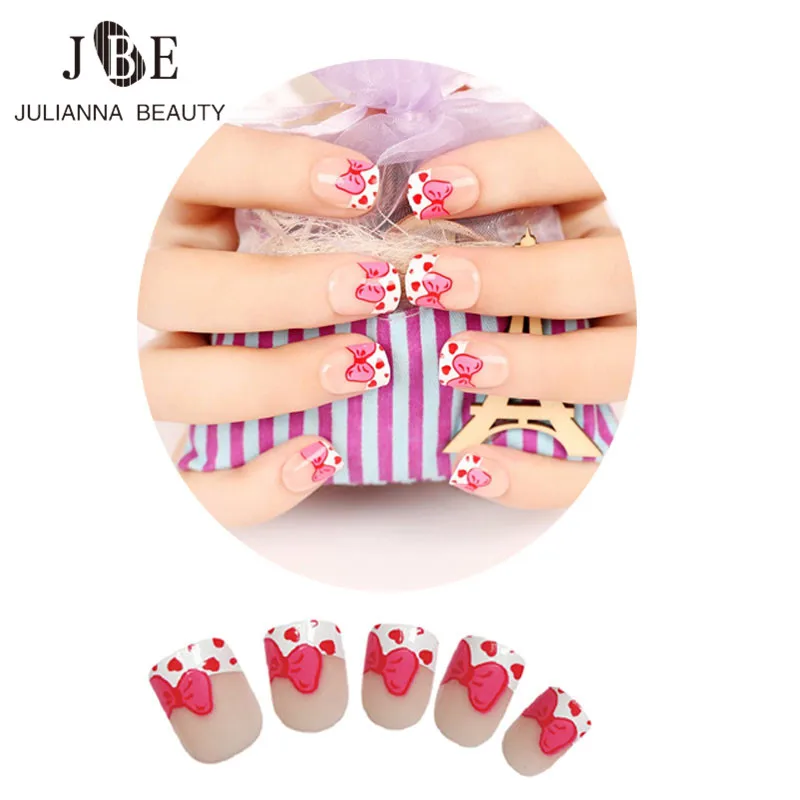 

Pre Designed Short False Nail With Free Glue Fake Nails For Kids Women Manicure Decor Tools Nep Nagels 16 Designs For Choice