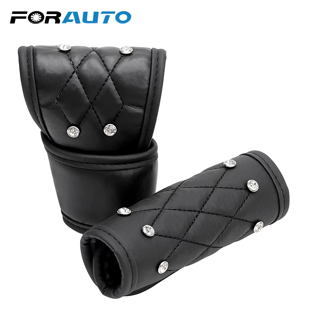 

FORAUTO 2Pcs/Set Leather Car Gear Shift Knob Cover Handbrake Car Auto Padding Hand Brake Gear Cover Crystal Universal