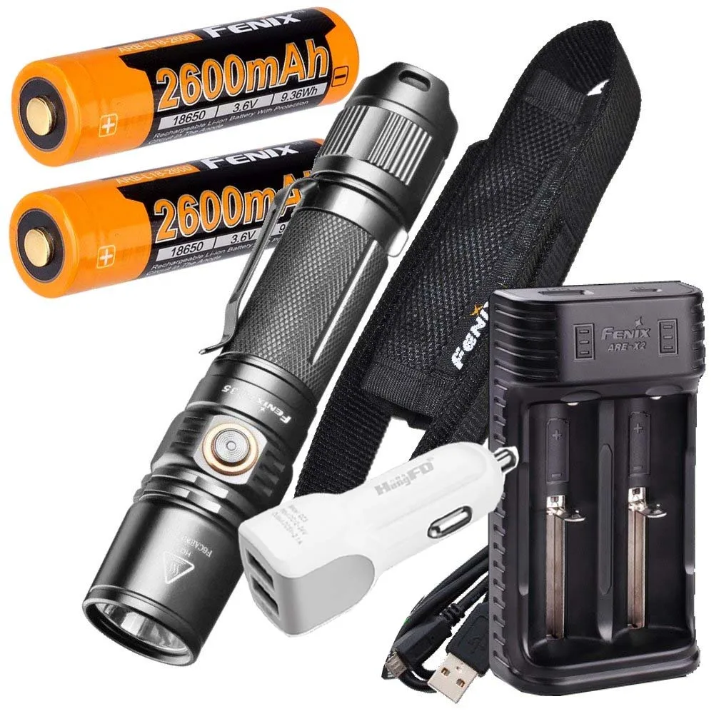 

Fenix PD35 V2.0 2018 Upgrade 1000 Lumen Flashlight with 2X 2600mAh Battery,are-X2 Charger,car charger