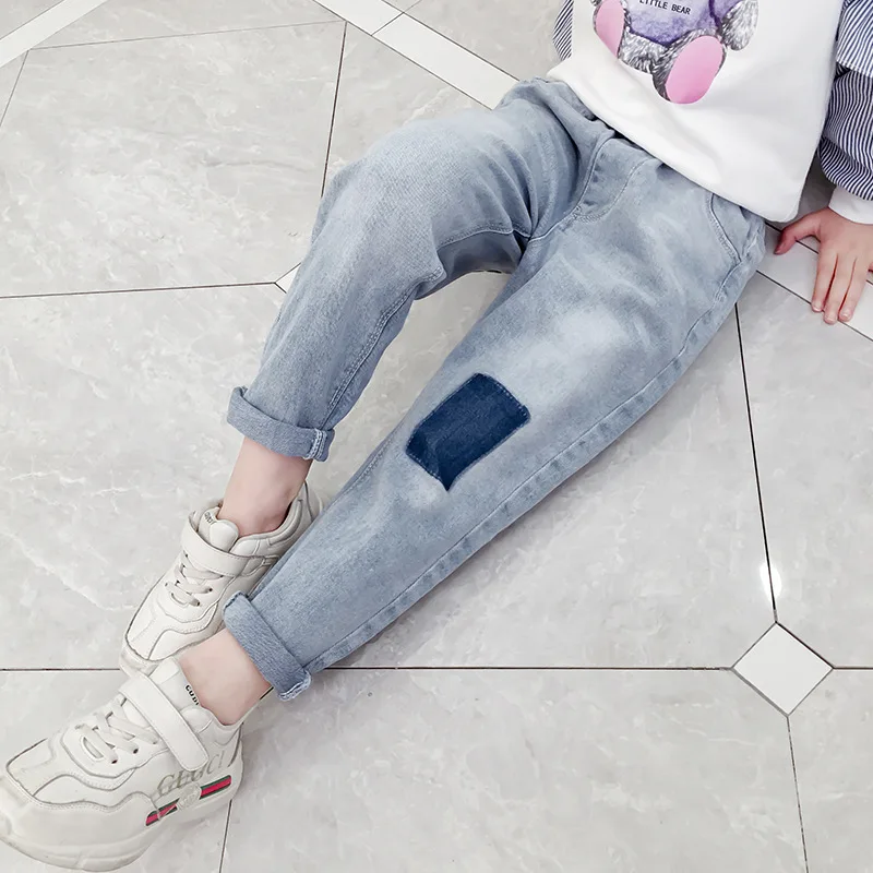 Girls'New Jeans Light Jeans, Loose Sports and Leisure Daddy Pants, Pupils' Patched Jeans