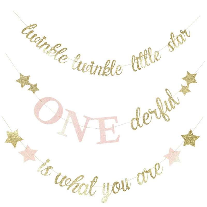 

Twinkle Little Star Bling Banner Baby Shower Garland Props Girl Princess One 1st Birthday Party Decoration for Girl Gold Star