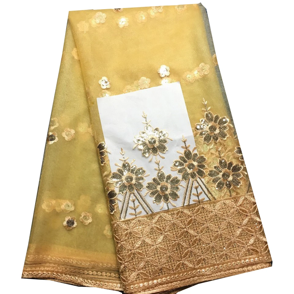 

M&L Nigerian Lovely Yellow Tulle Lace French Net Lace With Sequins Nigerian Wedding Lace sequined embroidery hq83
