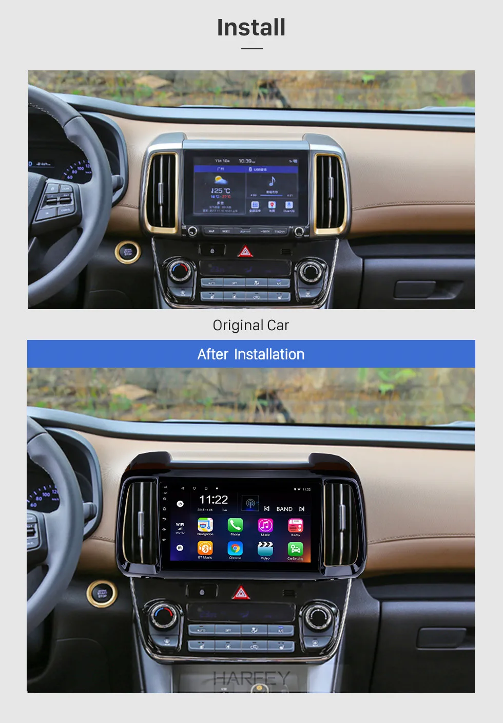Top Harfey 9" for 2018 Hyundai IX35 Android 8.1 HD Touchscreen Radio GPS Navigation Bluetooth 3G Wifi SWC Mirror Link Music Digital 2