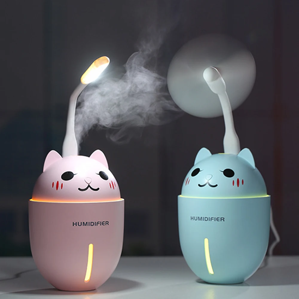 

3 in 1 Creative Pet Mini Humidifier With LED Light Mini USB Fan 320ML Multi-Function USB Air Humidifier Ultrasonic Cool-Mist