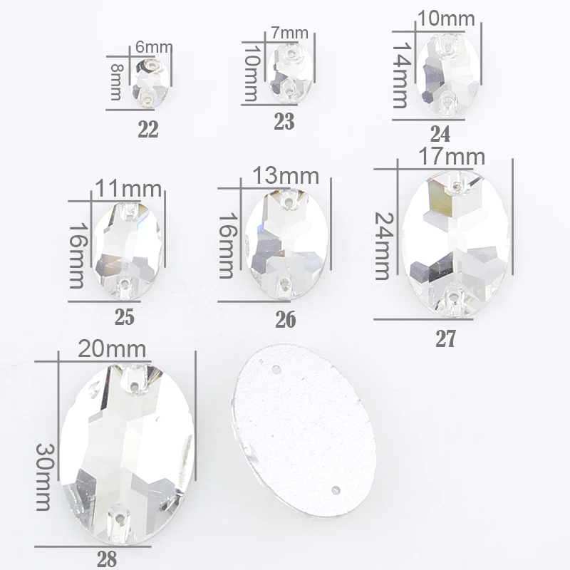 Овальная форма ясно пришить Стекло Камень с 2 отверстия Flatback Вышивание на камень DIY аксессуары для одежды Декор