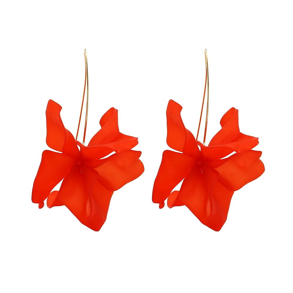 

Vintage Long Flowers Big Acrylic Drop Earrings for Women New Metal Dangling Resin Earrings Jewelry Brincos