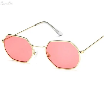 

90S Retro Sunglasses Women Brand Designer Small Frame Polygon Clear Lens Sunglasses Men Vintage Sun Glasses Hexagon Metal Frame