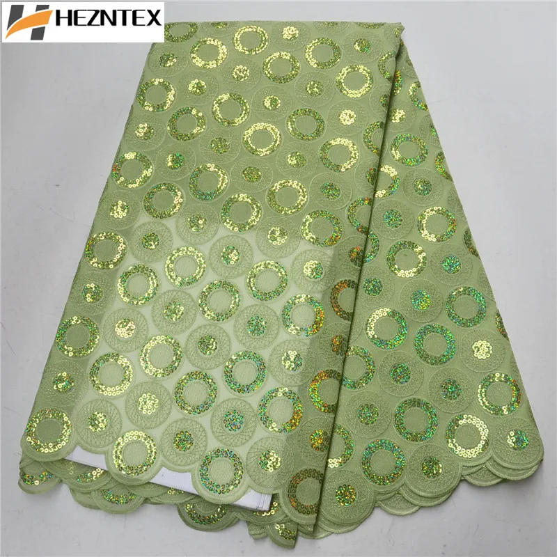 

African Lemon Green Lace Fabric 2019 Nigerian Sequins Laces Fabric High Quality French Organza Lace Fabric For Dress PSA460-1