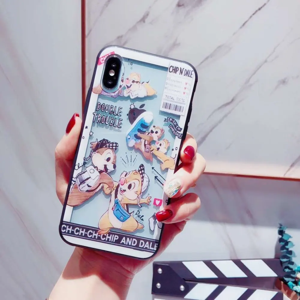 

Squirrel Disneys Cartoon Stitich Chip&Dale cute Phone Case For iphone 7plus8plus x xr xs max Cases Glass Full package Anti fall