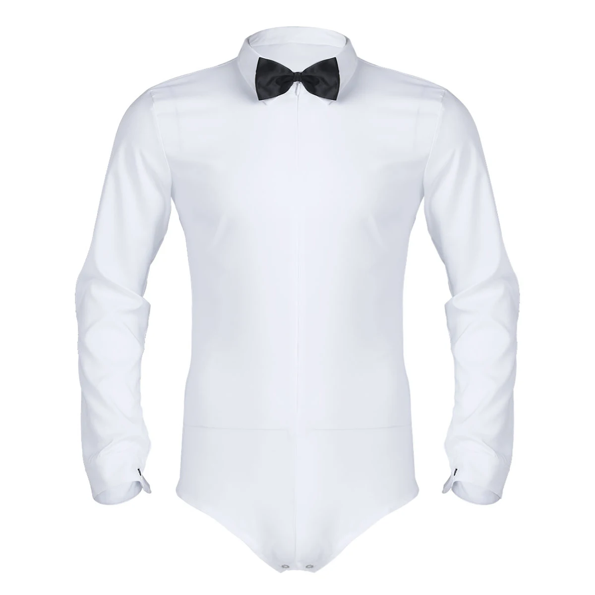 Mens Zipper Latin Shirt with Bowtie One piece Romper Shirt Ballroom Dance Dresses Wear for Men Long Sleeved Bodysuit Shirts -