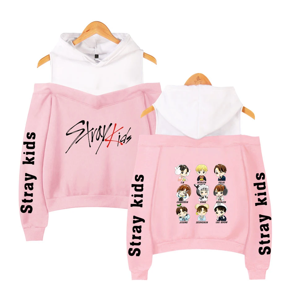  stray kids KPOP Off-shoulder Sweatshirt Women Fashion Hip Pop Printed Women Hoodies Highstreet Swea