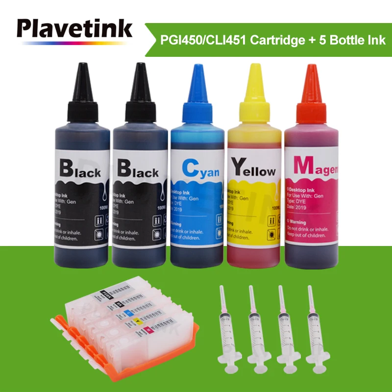 Многоразовый картридж Plavetink PGI 450 cli 451 для принтеров Canon Pixma IP7240 MG5640 IX6540 IX6840 + 500 мл