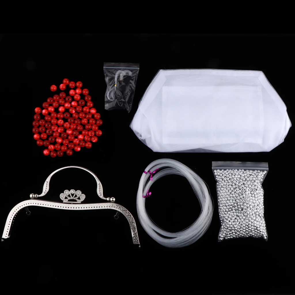 DIY Art& Crafts Flower Beaded Bag Kit Bead Handbag Making Supplies with Tools and Tutorial With Metal Purse Bag Frame