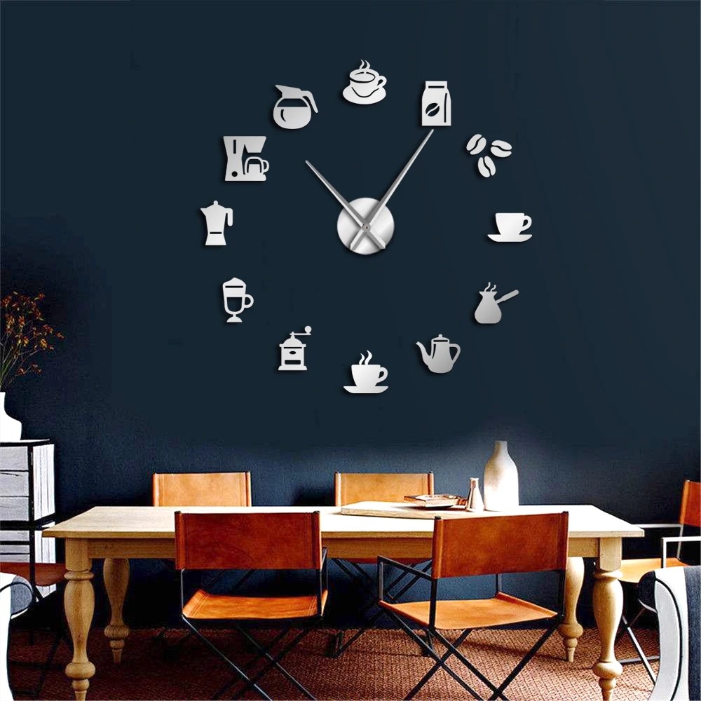 Preise Kaffee Becher Wand Kunst Kaffee Shop DIY Riesen Wanduhr Cafe Haus DIY Aufkleber Dekorative Große Hände Rahmenlose Große Uhr uhr