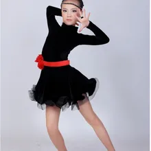 Черное платье для латинских танцев для девочек однотонное бальное платье из спандекса одежда для выступлений ча-ча/Румба/Самба