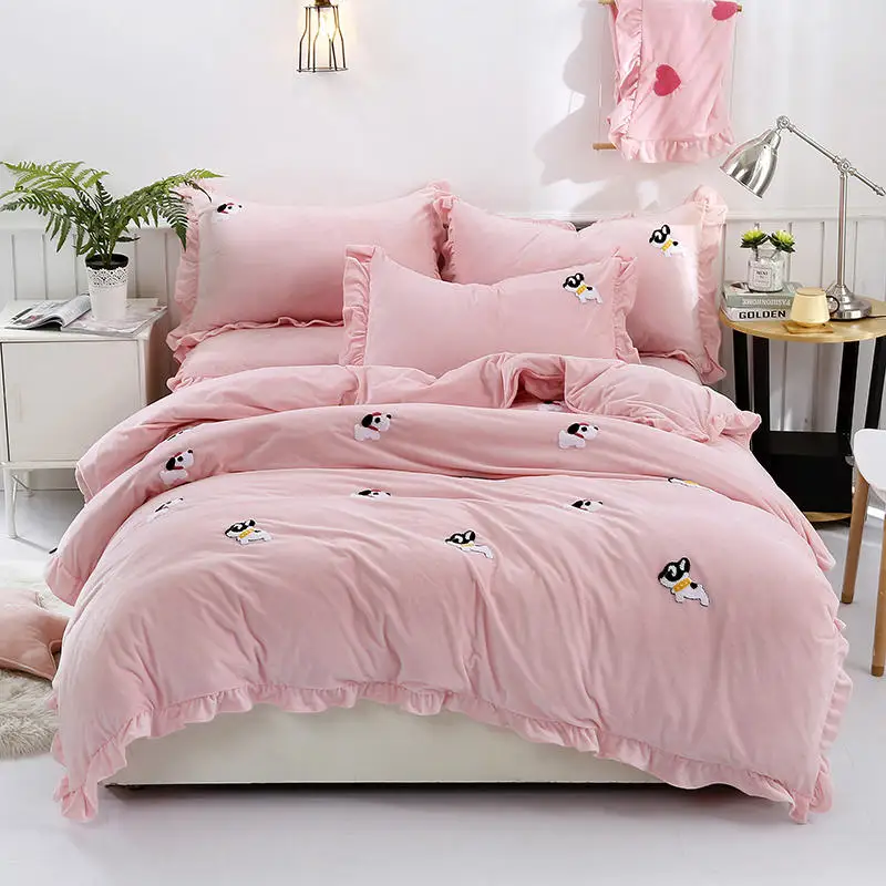 

Yellow Grey Pink Bedding Set fleece warm Bed sheet Queen King size Bed set Duvet cover Fitted sheet parrure de lit ropa de cama