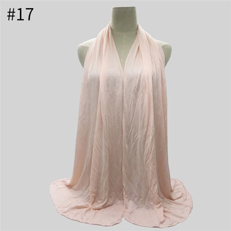 Джерси-шарф женский однотонный эластичный хлопковый платок элегантный скромный мусульманский хиджаб шарф большой размер хорошее качество шарфы шаль - Цвет: Color 17