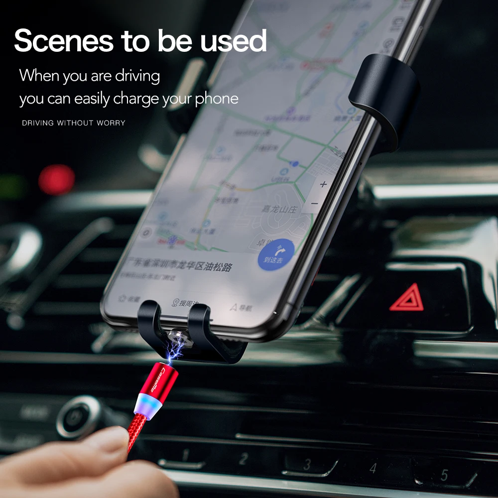 Светодиодный магнитный кабель 3 в 1 CaseMe для Huawei P30 360 нейлоновый Плетеный USB Type-C Samsung