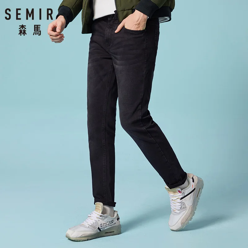 Kopen SEMIR 2019 Nieuwe Mannen merk jeans Mode Mannen black hot verkoop mannelijke broek Casual Slim fit Straight Hoge Stretch Voeten skinny jeans
