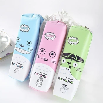 

1 Pcs Simple Candy Color Animal Totoro Pencil Case PU Pencil Bags for Kids Gift Large Capacity Pen Bags Stationery Supplies