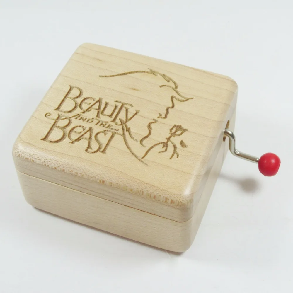 Handmade Wood Hand Crank Music Box, Beauty and the Beast, Cool Brand Gifts for Birthday, Wedding, Christmas, New Year