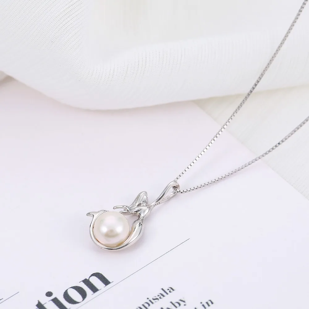 925 sterling silver women pendant necklace with white freshwater pearls box chain jewelry (5)
