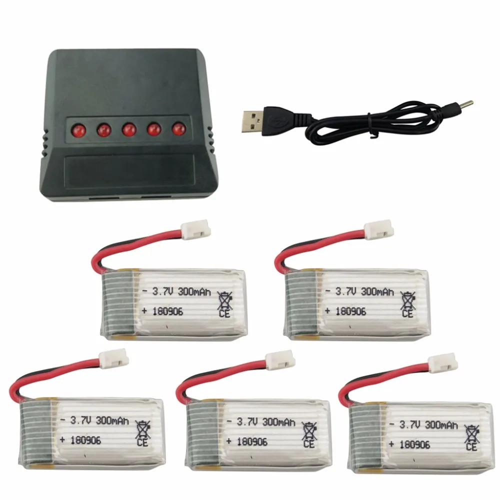 

5PCS 3.7V 300mAh lithium battery with 5 in 1 charger for Holy Stone HS210 Eachine E010 H36 GoolRC T36 NIHUI NH010 F36 charger