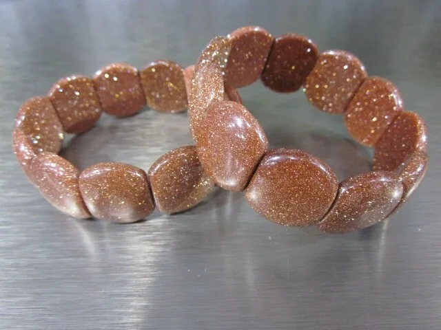 Gold Sand Stone Puff Cushion 17x21mm Elastic Bracelet | Украшения и аксессуары