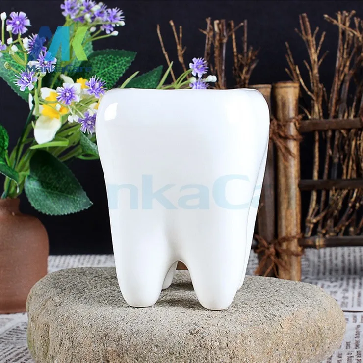 2 предмета Шап зуба пастырской Стиль белый Керамика горшки зубы модель горшок цветочный сад горшки карандаш ваза зубные подарок
