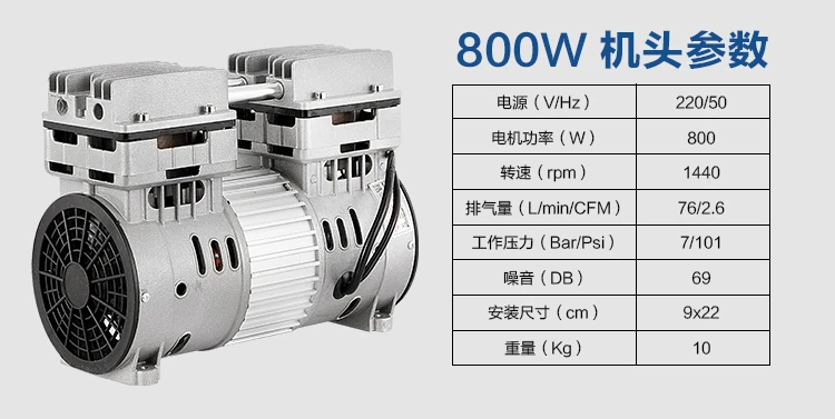 800 Вт Бесшумная головка воздушного компрессора, бесшумный воздушный насос для рисования, деревообрабатывающие стоматологические аксессуары, воздушный насос, головка насоса, мотор