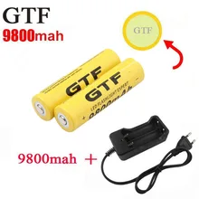 Baterias recarregáveis do li-íon da bateria 18650 mah 9800 v de gtf 3.7 para a lanterna + ue/eua bateria do acumulador do carregador de bateria do li-íon