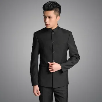 

Stand Collar Chinese Style smoking Mens Suits Formal grey Party Tuxedo Groom Men Wedding Suit Costume Made 2017 (Jacket+Pants)