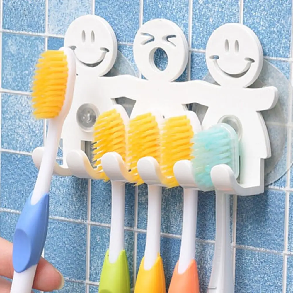

1PC Cute Smiley Face Wall Mounted Heavy Duty Suction Cup Antibacterial Toothbrush Holder Hooks Set Toothpaste Suction Cup Holder