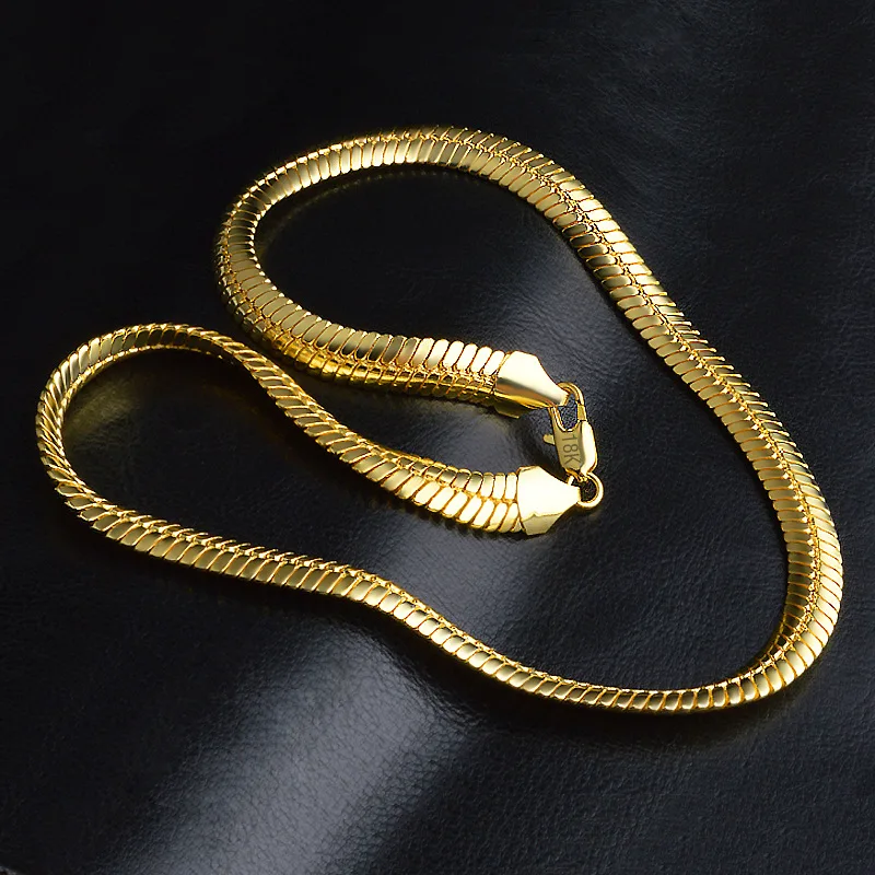 OMHXZJ личность мода OL женщина девушка вечерние партии свадебный подарок золото мм 9 мм плоская змея цепи 18KT Золотая цепь Ожерелье NC149