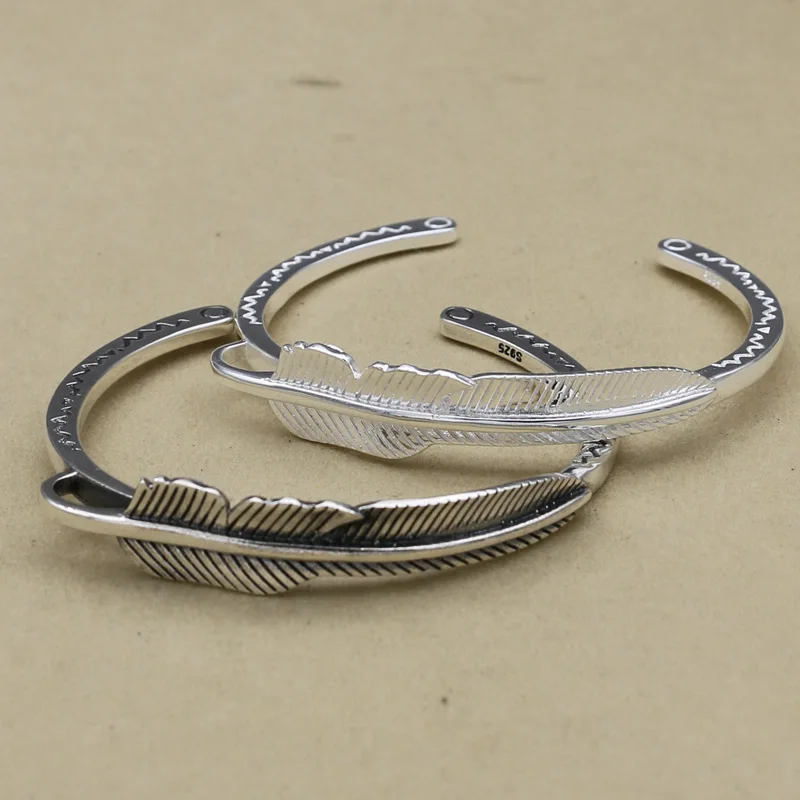 

Tibetan Thai Silver Couple Bracelet Feather Bracelet Sterling Silver 925 Genuine Handmade Bangle Jewelry
