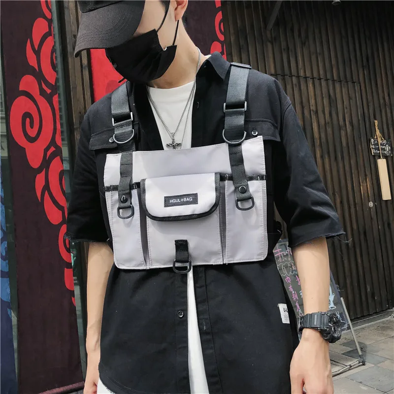 

Men Tactical Vest Harness Kanye West Vest Rig Hip Hop Streetwear Functional Chest Bags Waistcoat Front Pack Pouch 2019 fashion
