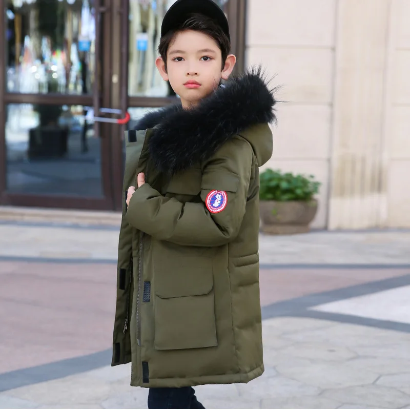 

-30 Degrees Boys Clothes Warm Down Jacket for Big Boys 2019 Winter Thicken Duck Down Real Fur Hooded Children Outerwear Coats