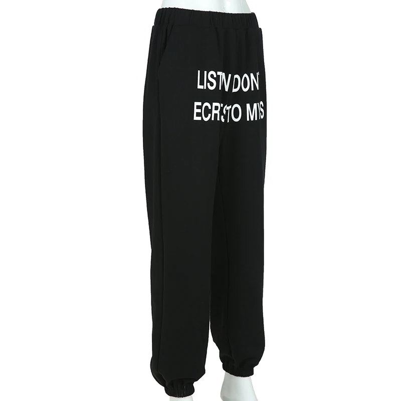 HEYounGIRL Мешковатые Черные повседневные спортивные штаны для женщин с буквенным принтом в стиле хип-хоп джоггеры свободные карманы Хлопковые женские брюки уличная одежда