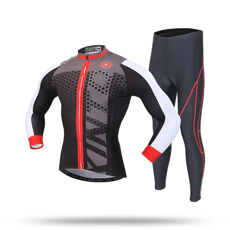 

New Men Cycling Sets Grey Long Sleeve Anti-sweat Jersey Pants with GEL Pad Bike Bicycle Jersey Trousers Suit Sportswear Ciclismo